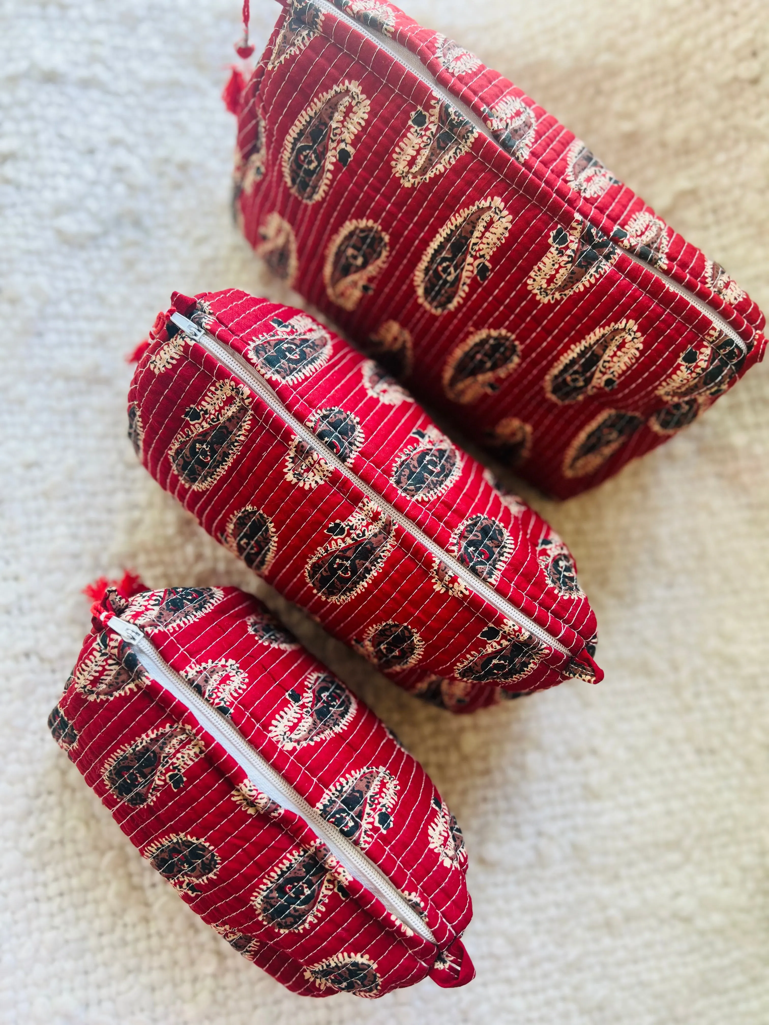 Block Printed Cosmetic Pouches- Set of 3