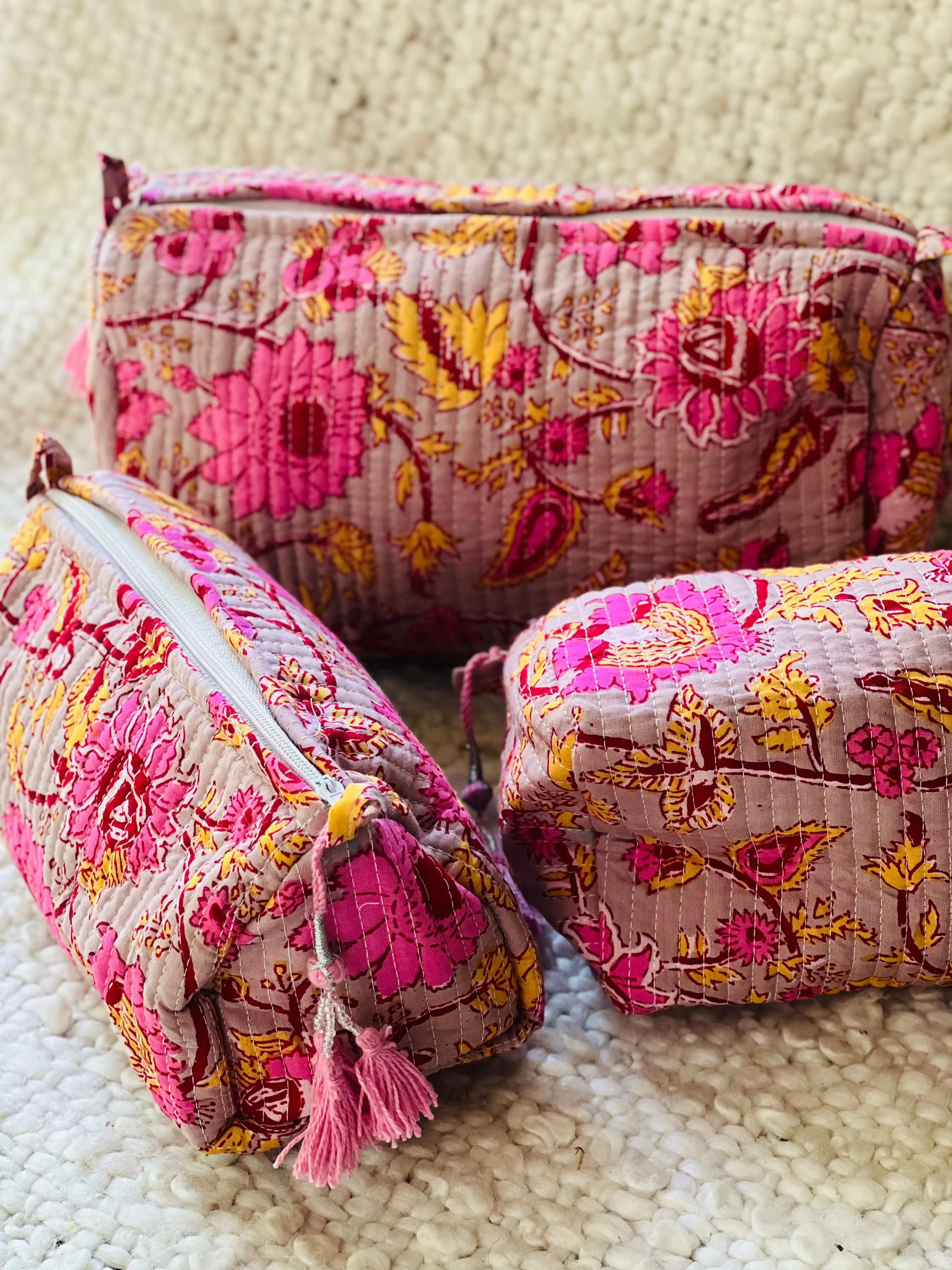 Block Printed Cosmetic Pouches- Set of 3