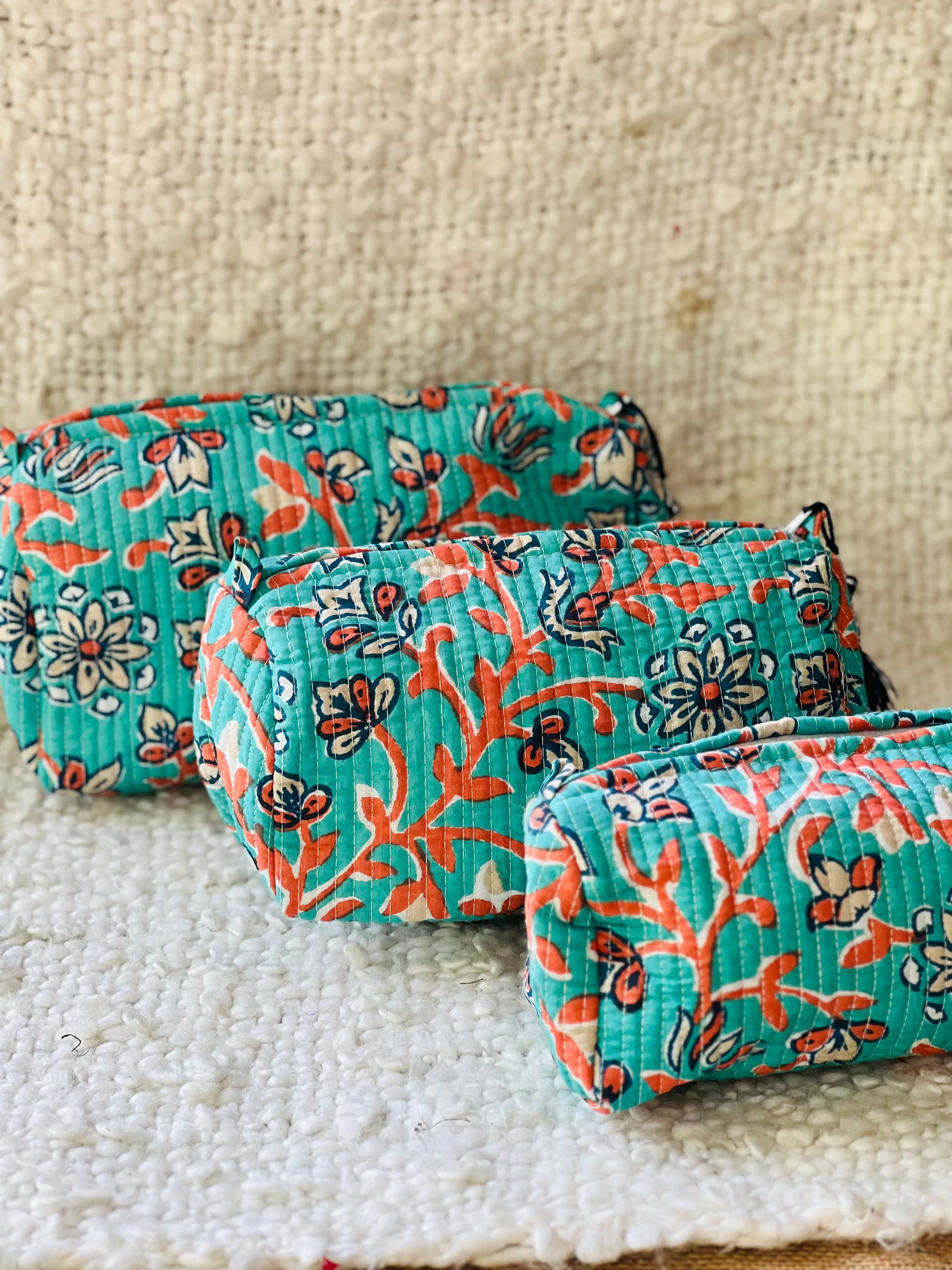 Block Printed Cosmetic Pouches- Set of 3