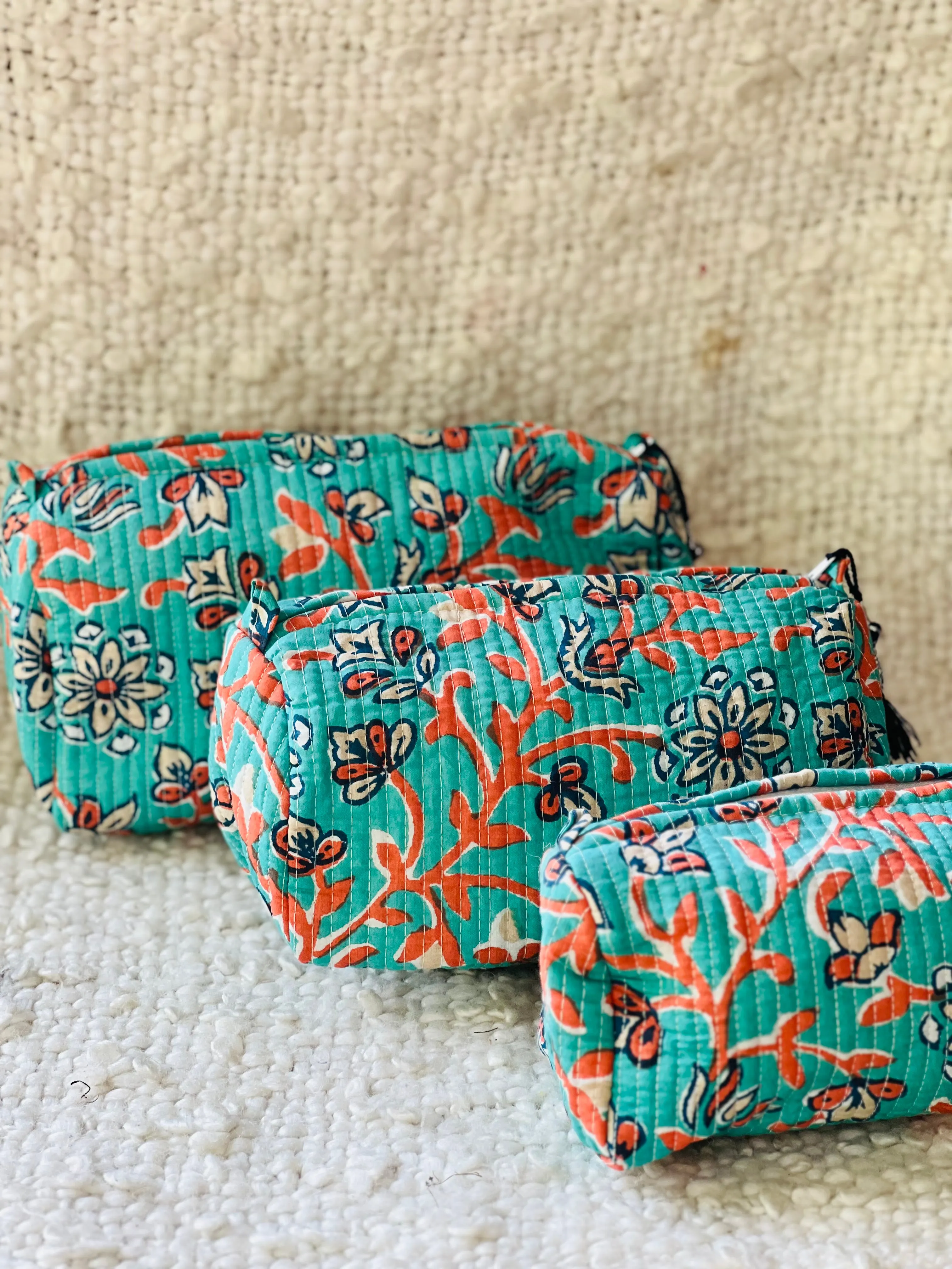 Block Printed Cosmetic Pouches- Set of 3