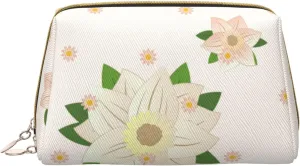 Blooming Hexagonal White Zipper Closure Leather Portable Waterproof Cosmetic Bag For Home Travel To Organize Toiletries Sundries