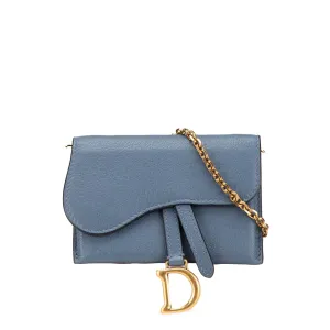Blue Dior Nano Goatskin Saddle Chain Pouch Crossbody Bag