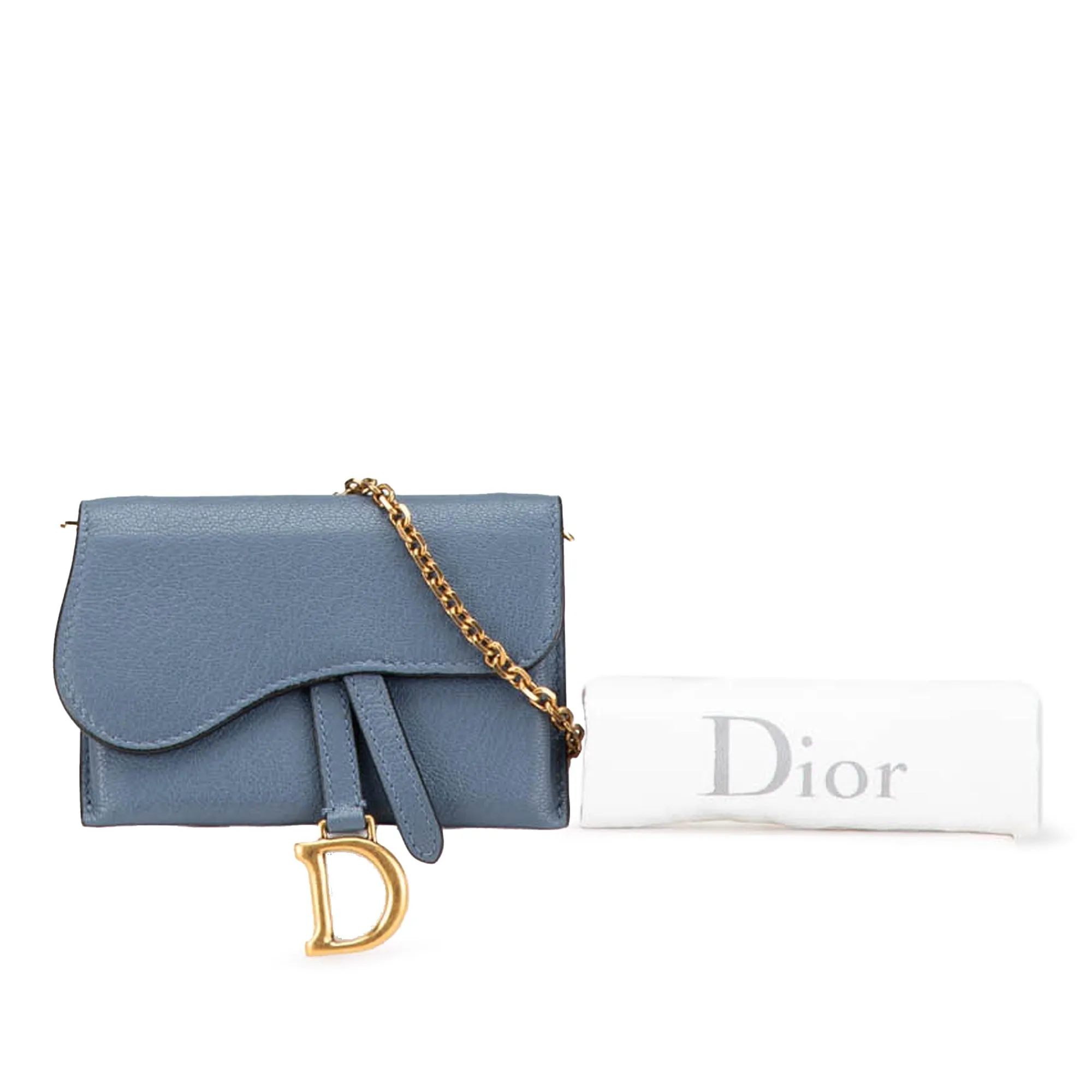 Blue Dior Nano Goatskin Saddle Chain Pouch Crossbody Bag