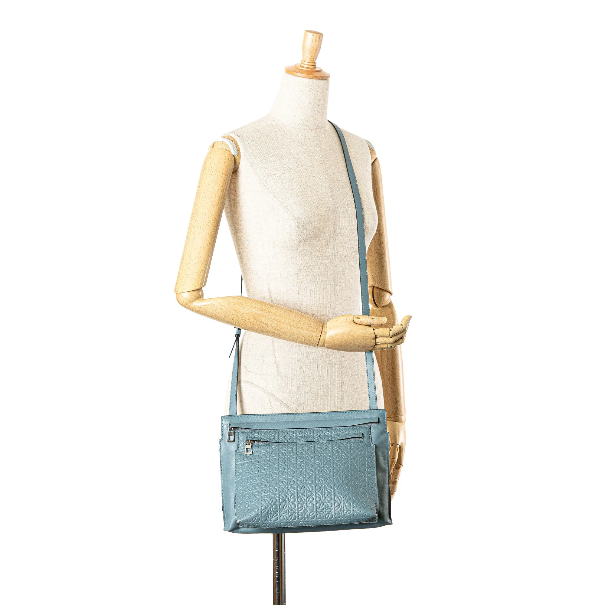 Blue LOEWE Leather Repeat Anagram Double T Pouch Crossbody Bag