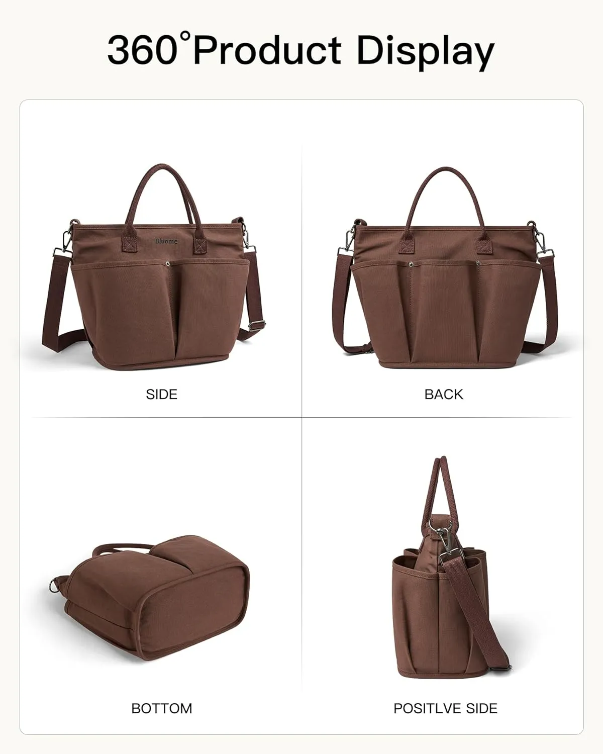 Bluome Tote Bag for Women Canvas Tote Bag With Zipper College Gym Tote Medium Travel Work Bags Hobo Handbag Crossbody