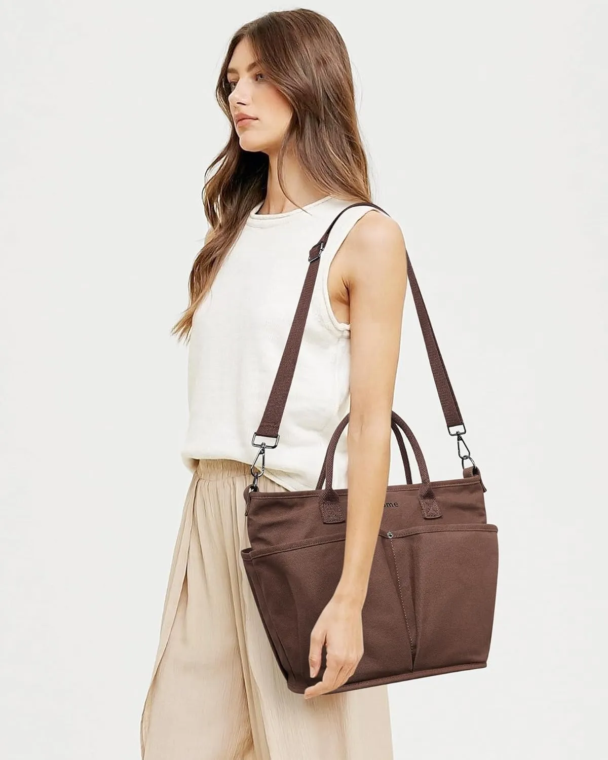 Bluome Tote Bag for Women Canvas Tote Bag With Zipper College Gym Tote Medium Travel Work Bags Hobo Handbag Crossbody