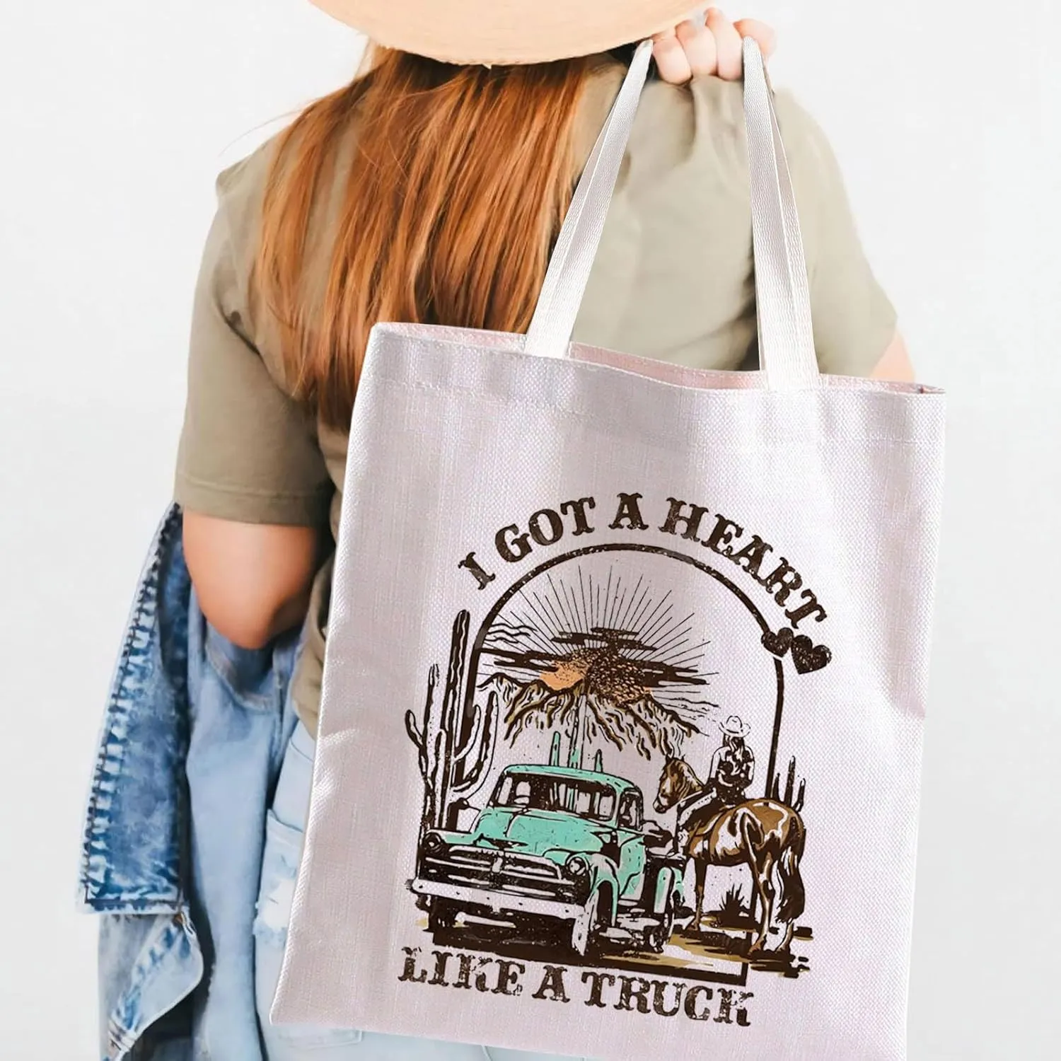 BLUPARK Country Music Quote Tote Bag I Got A Heart Like a Truck Musical Shoulder Bag Cowboy Cowgirl Merchandise Western Gift