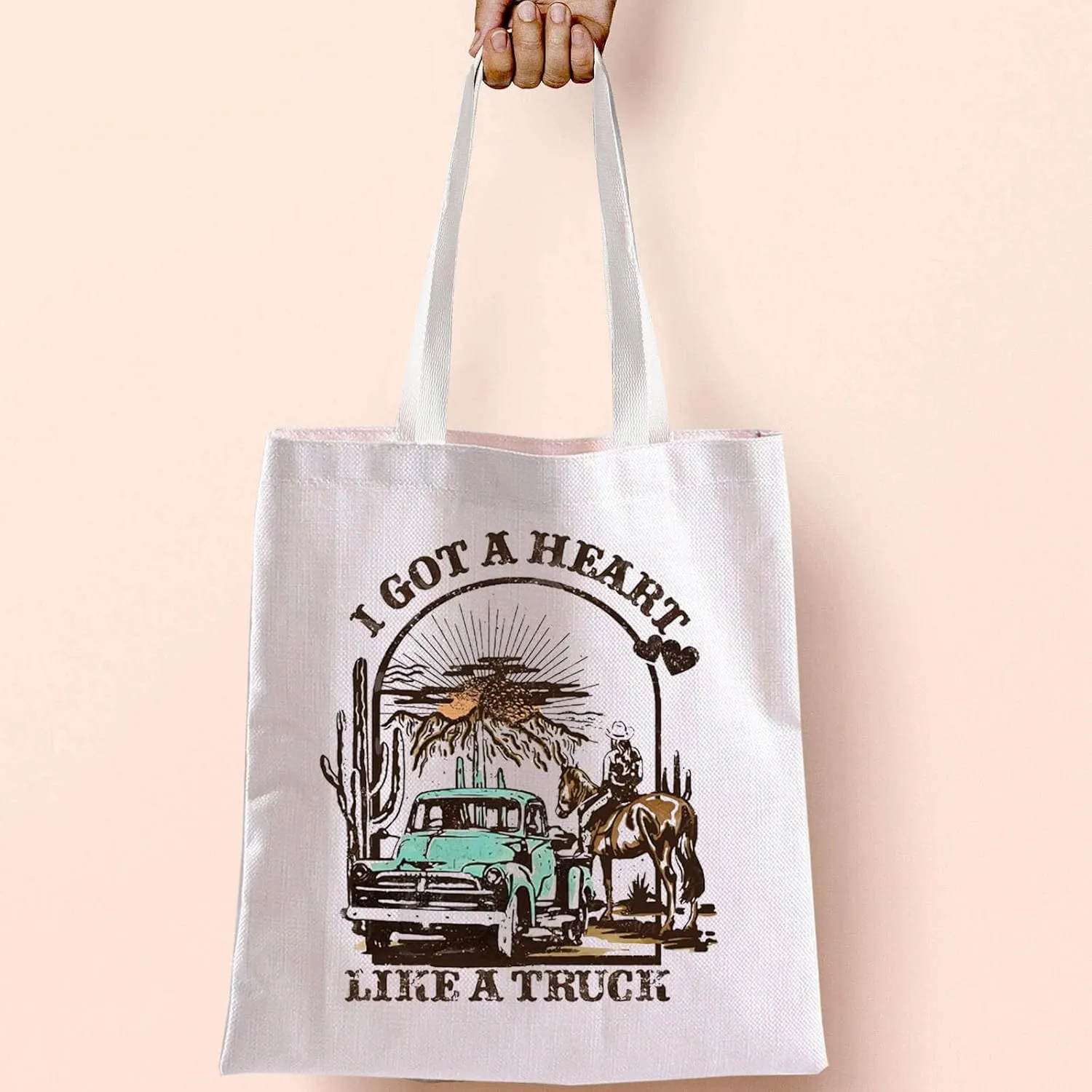 BLUPARK Country Music Quote Tote Bag I Got A Heart Like a Truck Musical Shoulder Bag Cowboy Cowgirl Merchandise Western Gift
