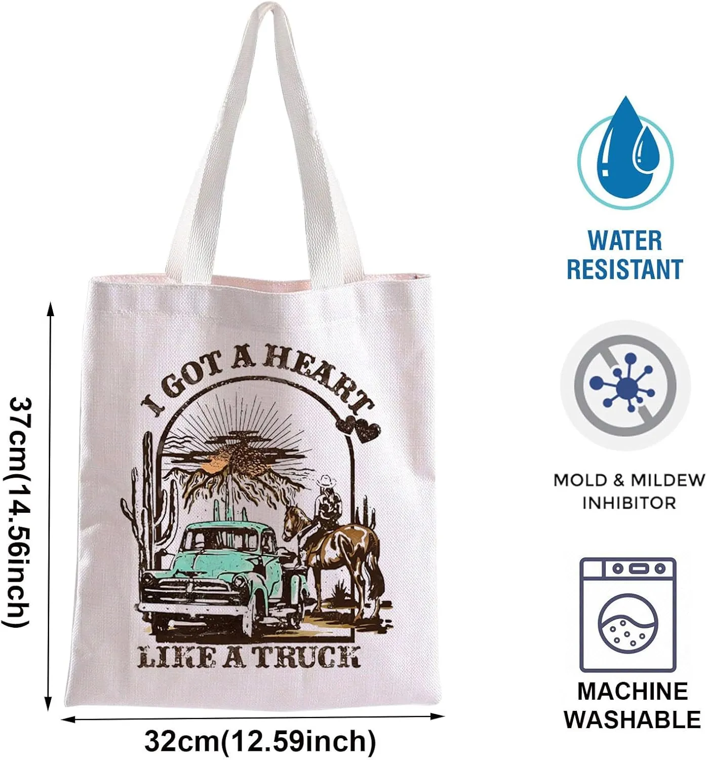 BLUPARK Country Music Quote Tote Bag I Got A Heart Like a Truck Musical Shoulder Bag Cowboy Cowgirl Merchandise Western Gift