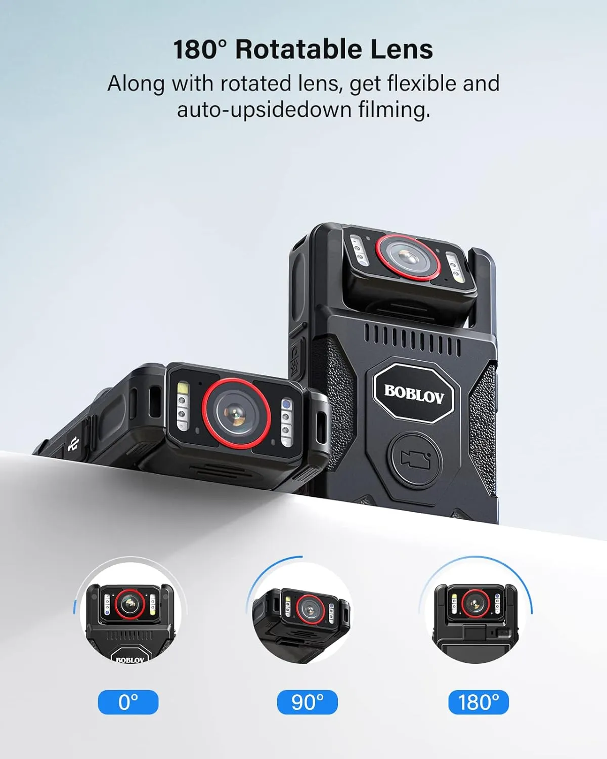 BOBLOV M7Pro 4K GPS Body Worn Camera, Internal 256GB Body Camera with Audio, 180° Rotate Lens, 4000mAh for 14 Hours Video Recording, Fast Charging with 4-5 Hrs for Law Enforcement, Delivery(256GB