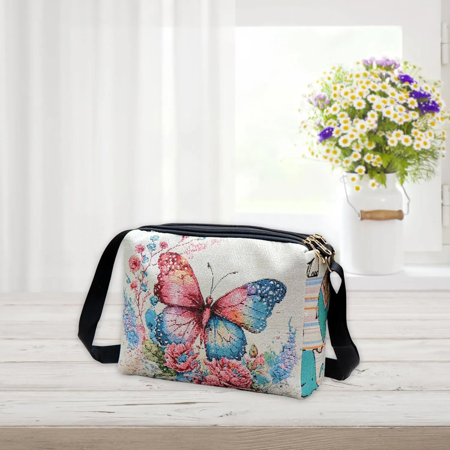 Boho Embroid Shoulder Bag for Women Crossbody, Adjustable Canvas Travel Crossbody Bag with Zipper, Shoulder Bag Mother Gift