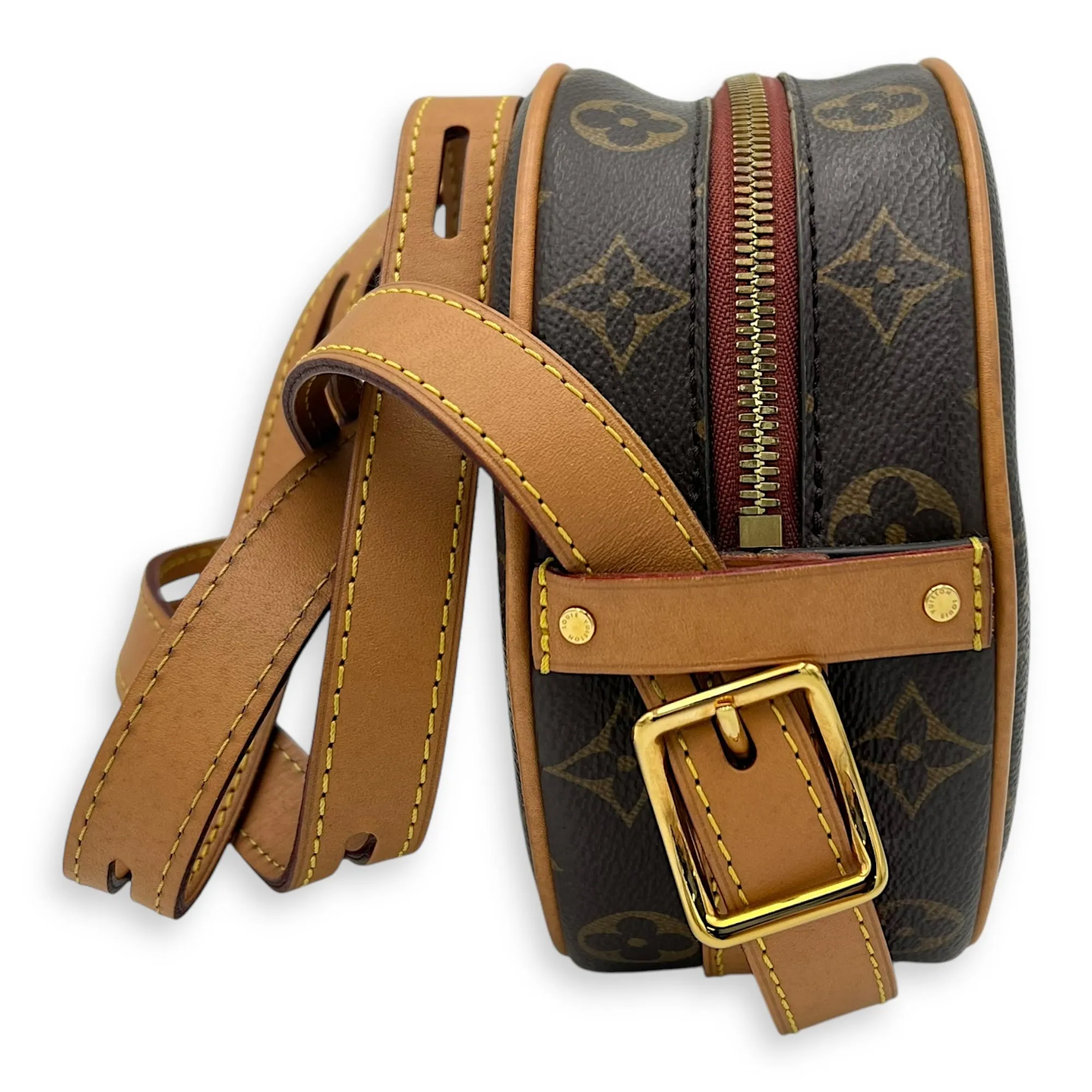 Boite a Chapeau PM Brown Crossbody Bag in Monogram Coated Canvas, Gold hardware