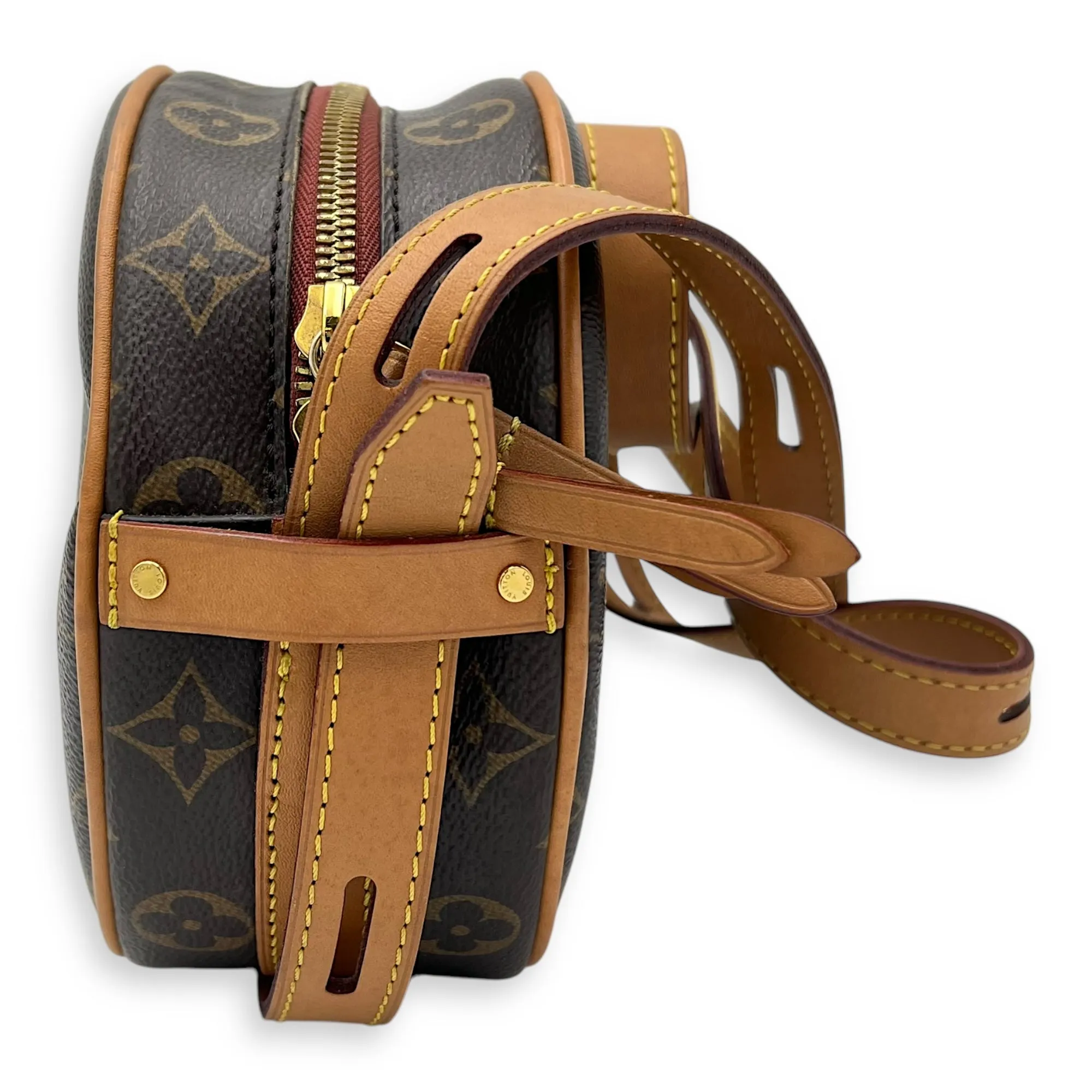 Boite a Chapeau PM Brown Crossbody Bag in Monogram Coated Canvas, Gold hardware