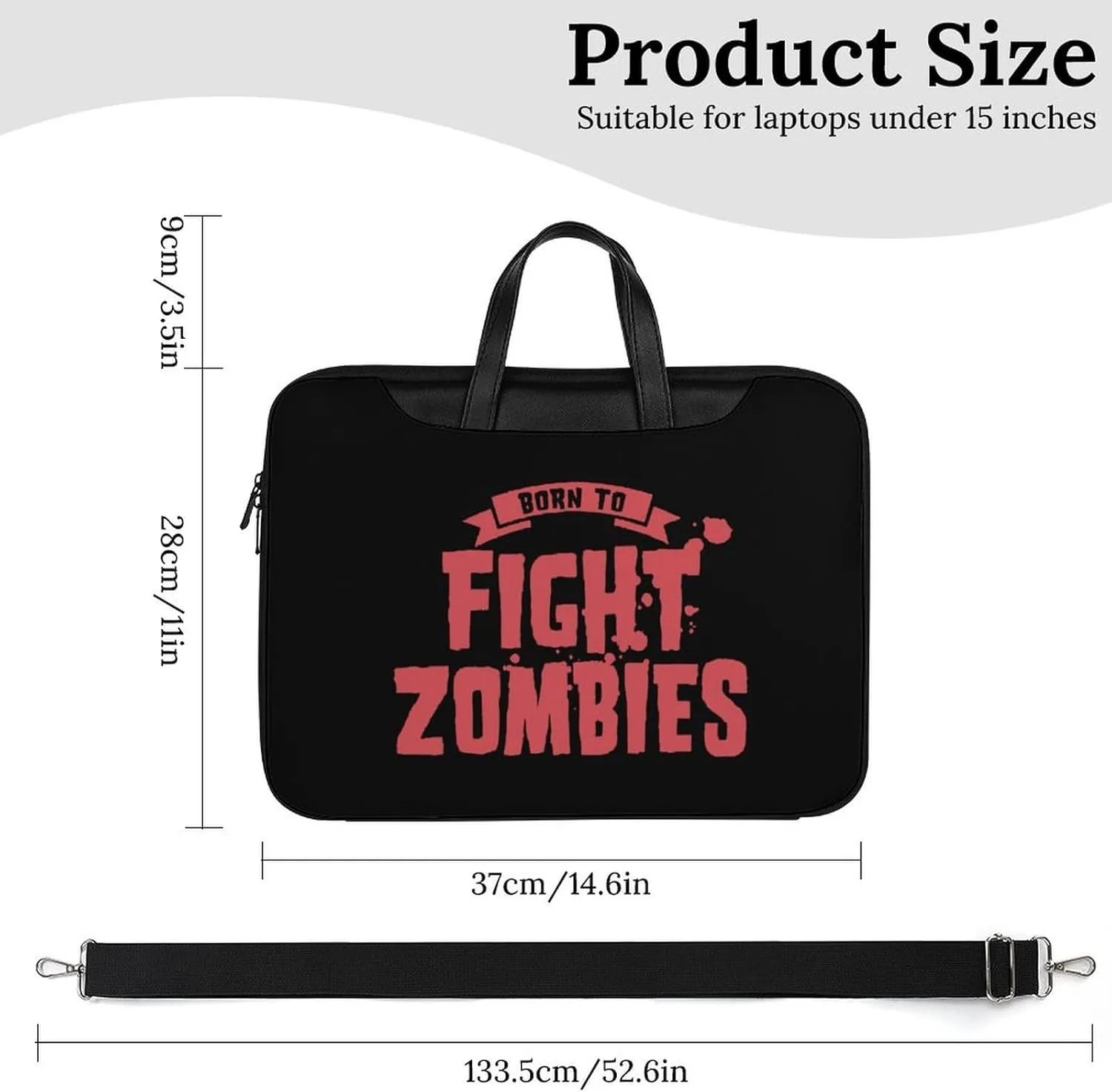 Born To Fight Zombies Leather Bag Laptop Case Slim Water Resistant Computer Bags with Handle Briefcase for Work