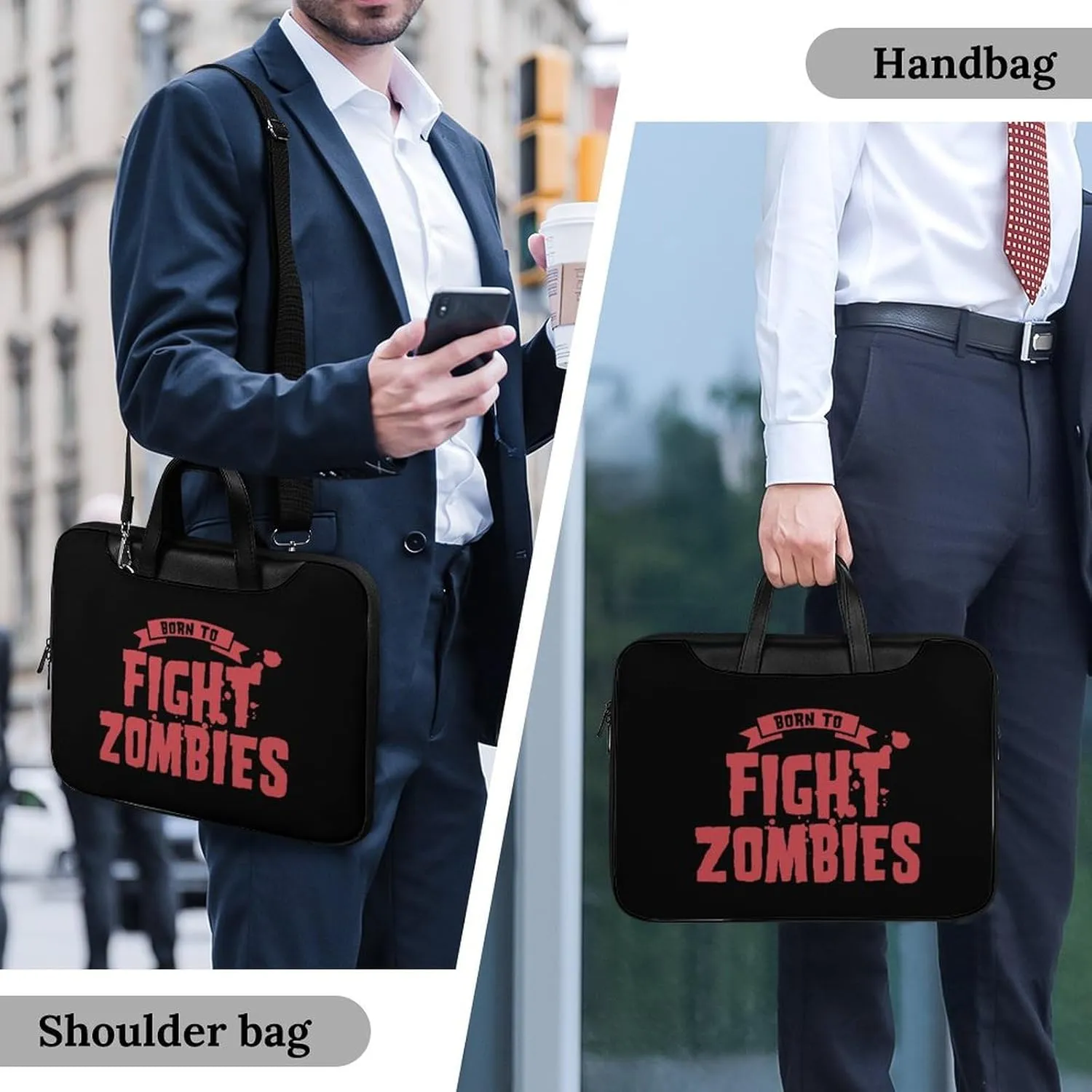 Born To Fight Zombies Leather Bag Laptop Case Slim Water Resistant Computer Bags with Handle Briefcase for Work