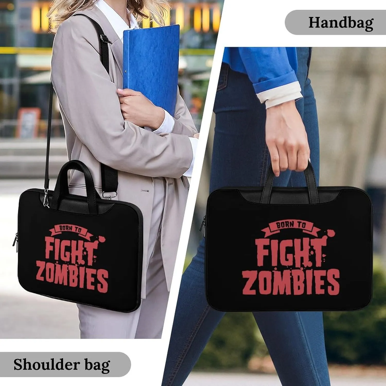Born To Fight Zombies Leather Bag Laptop Case Slim Water Resistant Computer Bags with Handle Briefcase for Work