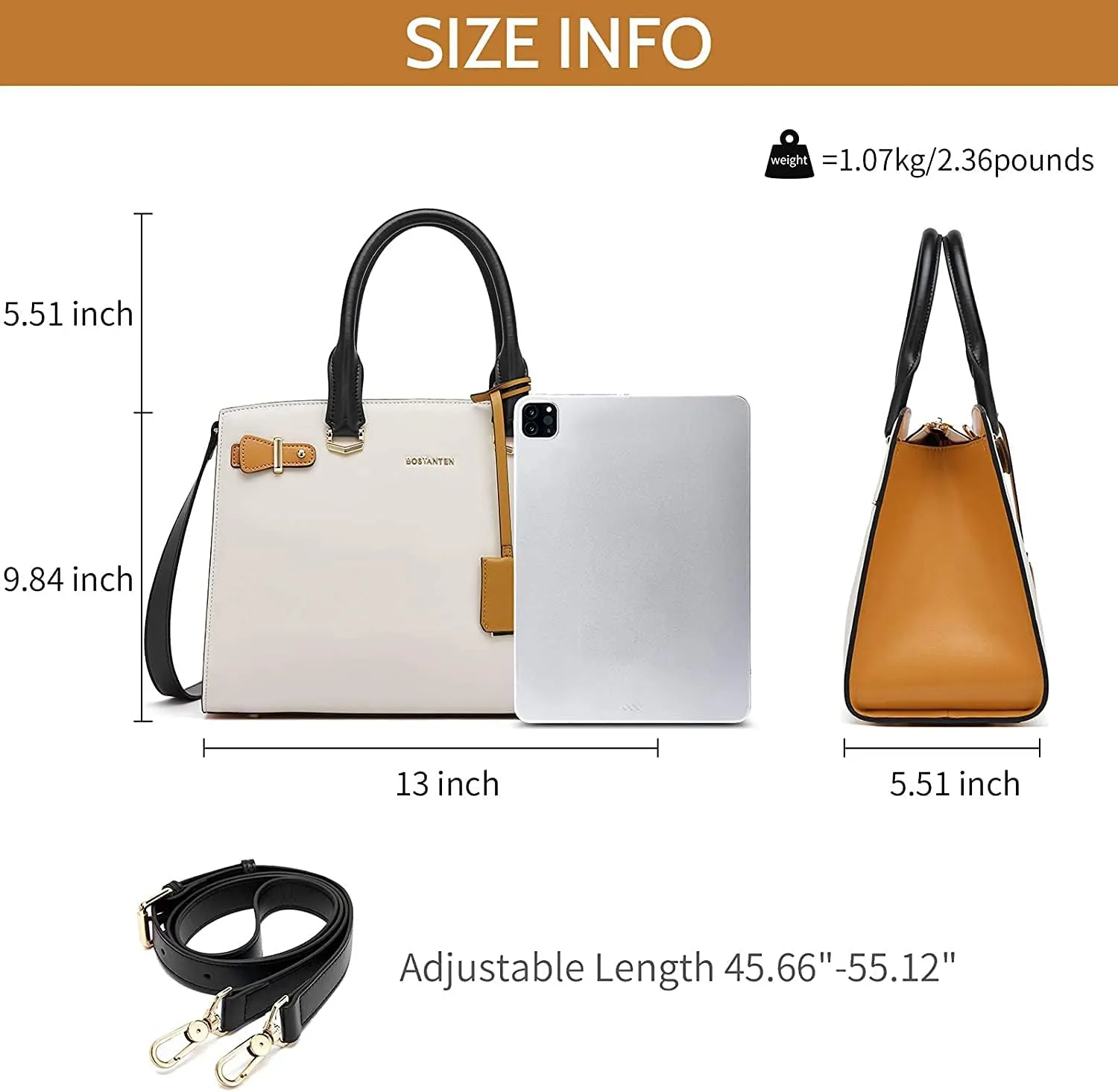 BOSTANTEN Briefcase for Women 15.6 Inch Genuine Leather Laptop Briefcase Shoulder Work Tote Bag Purse