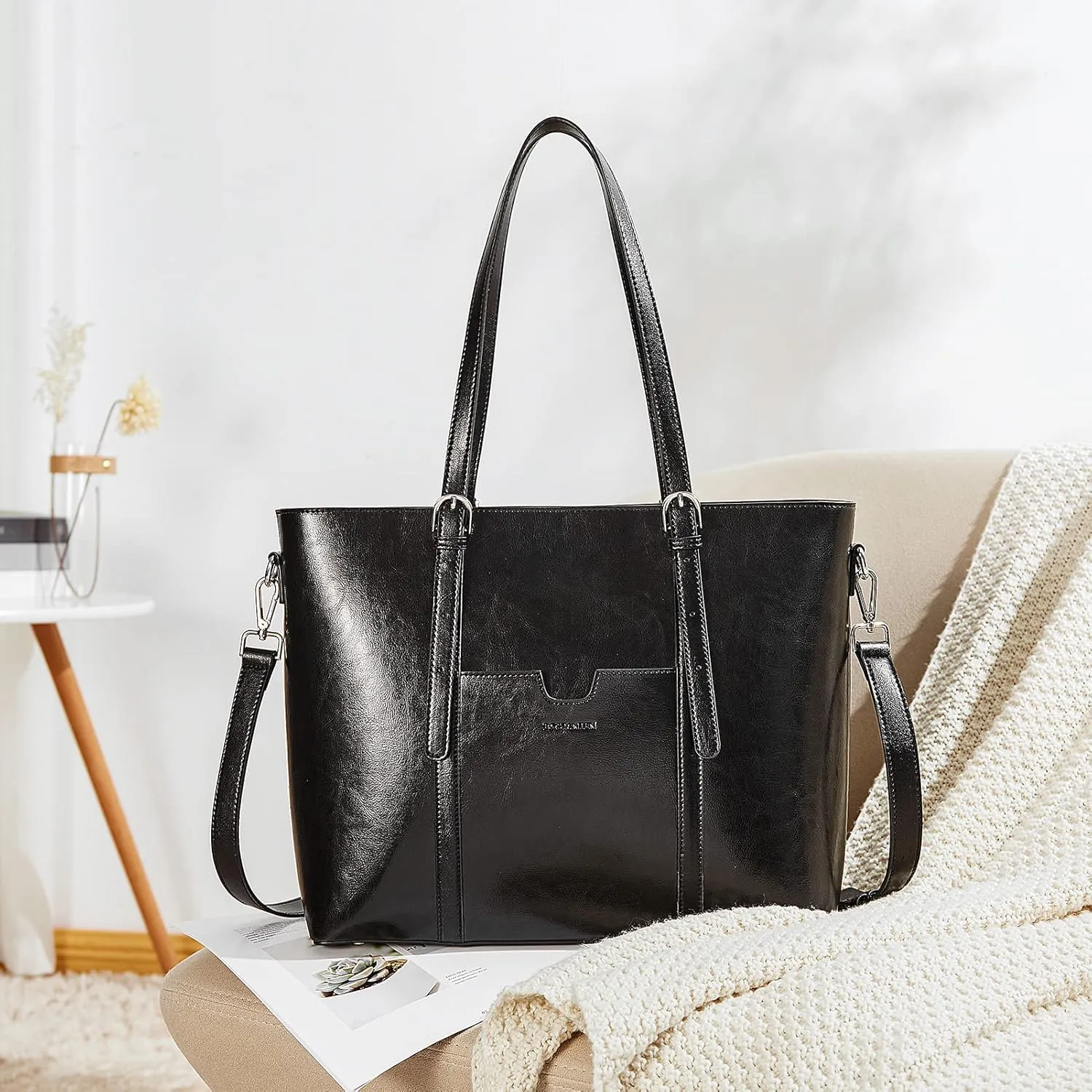 BOSTANTEN Womens Leather Laptop Tote Office Shoulder Handbag Vintage Briefcase 15.6 inch Computer Work Purse