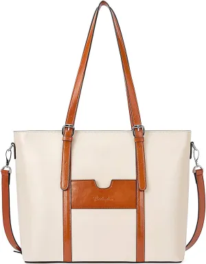 BOSTANTEN Womens Leather Laptop Tote Office Shoulder Handbag Vintage Briefcase 15.6 inch Computer Work Purse