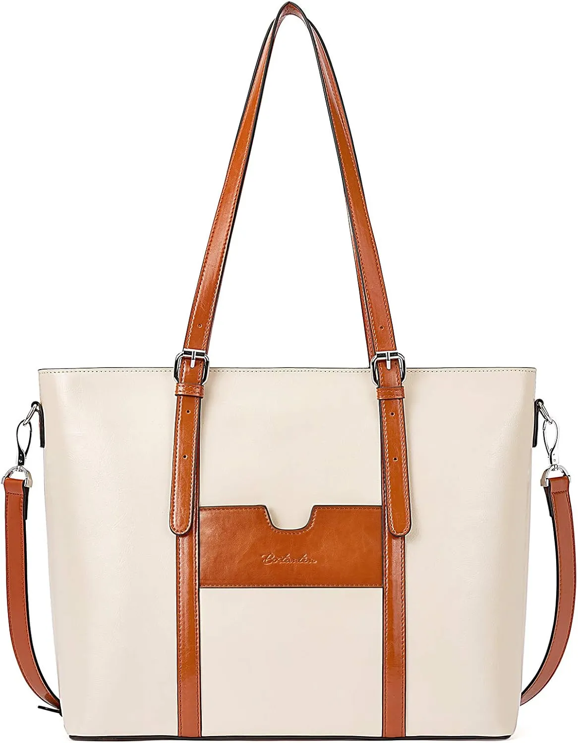 BOSTANTEN Womens Leather Laptop Tote Office Shoulder Handbag Vintage Briefcase 15.6 inch Computer Work Purse