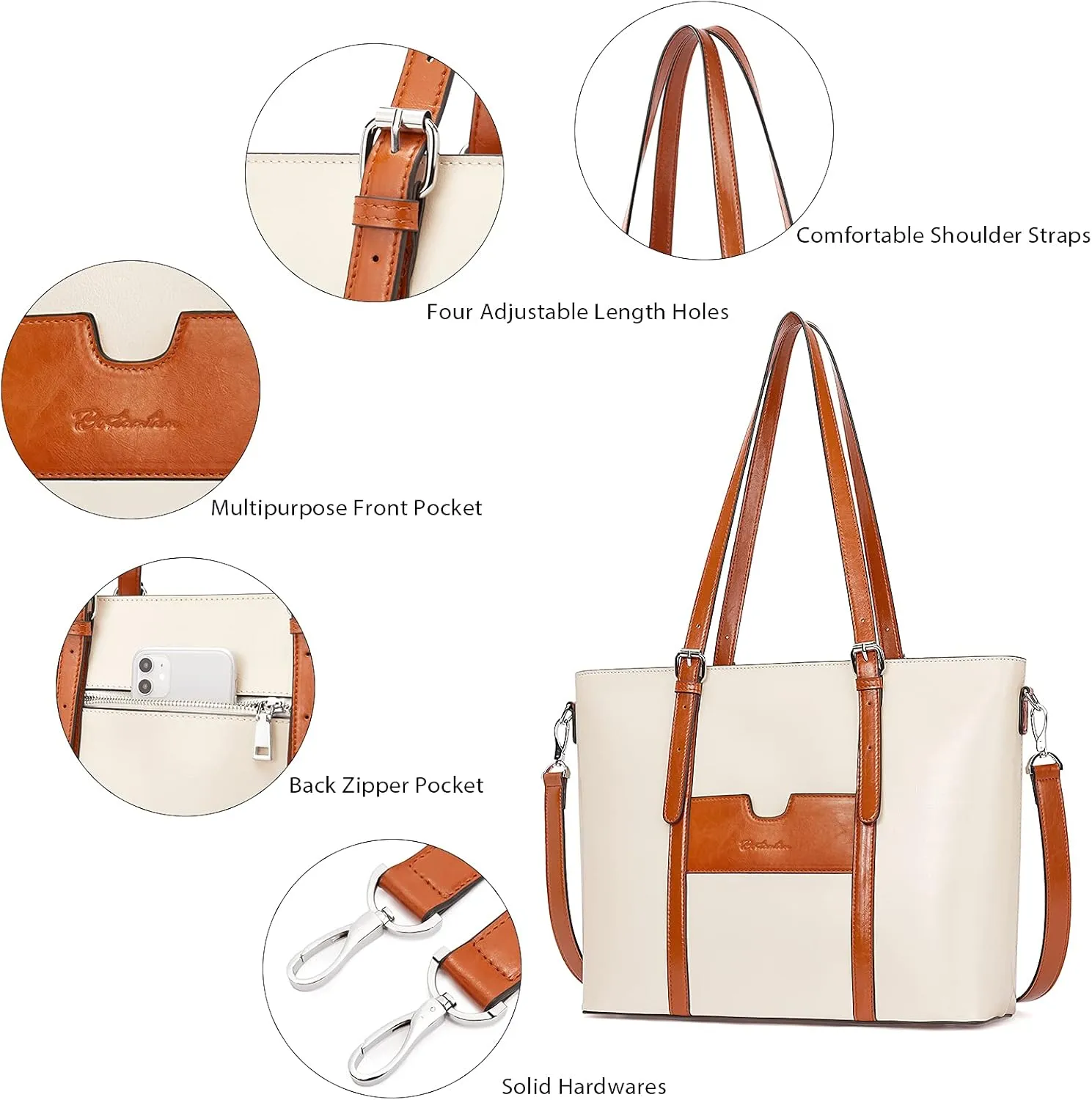 BOSTANTEN Womens Leather Laptop Tote Office Shoulder Handbag Vintage Briefcase 15.6 inch Computer Work Purse