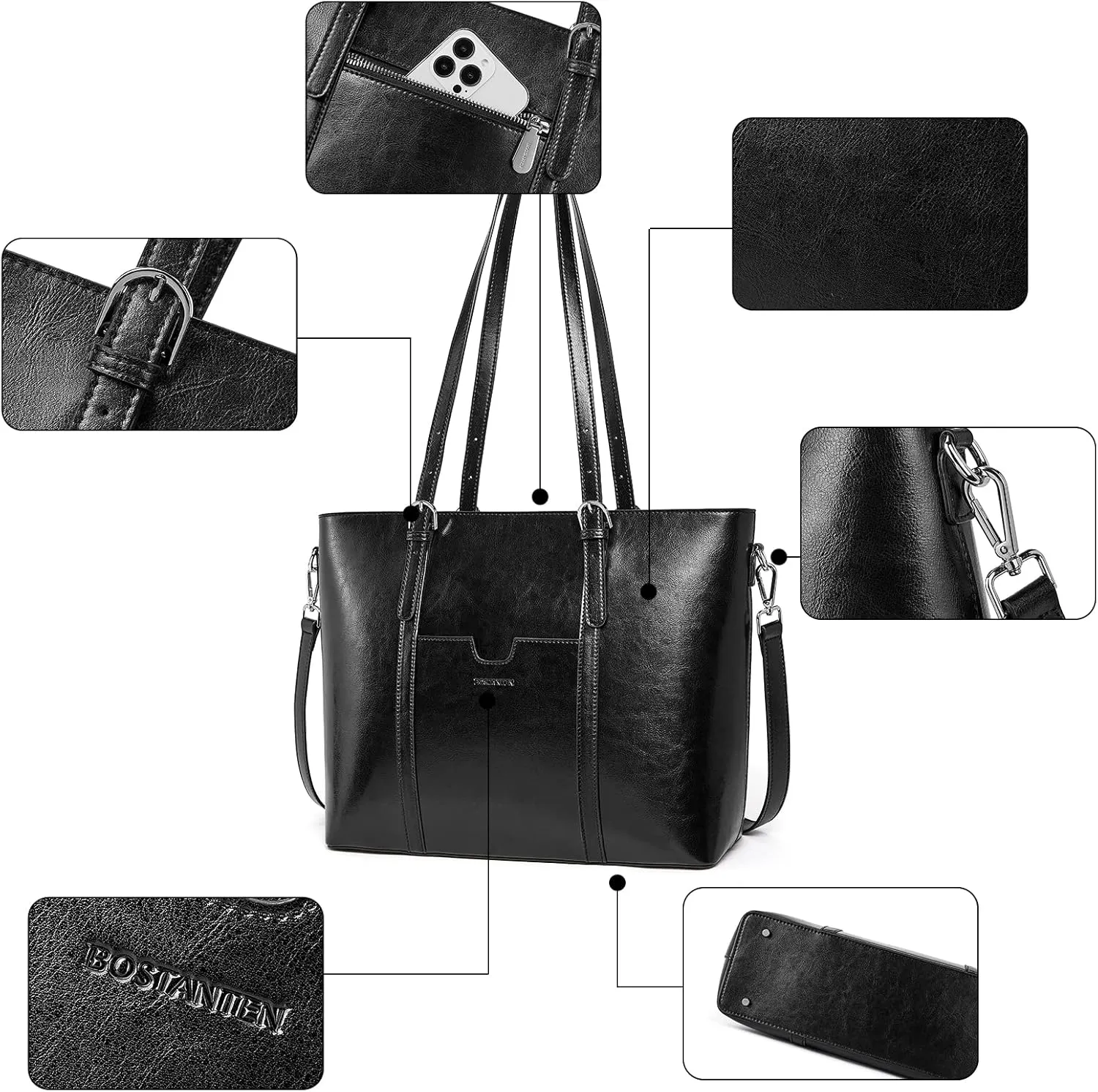 BOSTANTEN Womens Leather Laptop Tote Office Shoulder Handbag Vintage Briefcase 15.6 inch Computer Work Purse