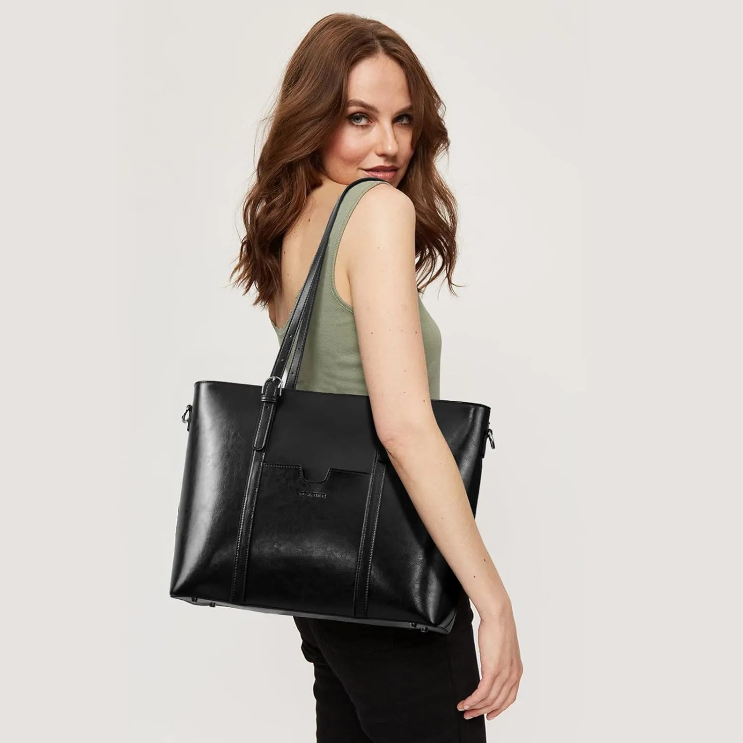 BOSTANTEN Womens Leather Laptop Tote Office Shoulder Handbag Vintage Briefcase 15.6 inch Computer Work Purse