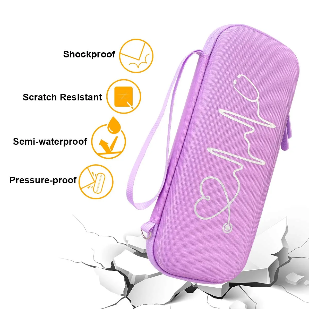 BOVKE Hard Stethoscope Case for 3M Littmann Classic III, Lightweight II S.E, Cardiology IV Diagnostic, MDF Acoustica Deluxe Stethoscopes - Extra Room for Taylor Percussion Hammer and Penlights, Purple