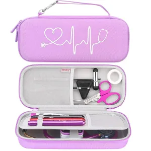 BOVKE Hard Stethoscope Case for 3M Littmann Classic III, Lightweight II S.E, Cardiology IV Diagnostic, MDF Acoustica Deluxe Stethoscopes - Extra Room for Taylor Percussion Hammer and Penlights, Purple