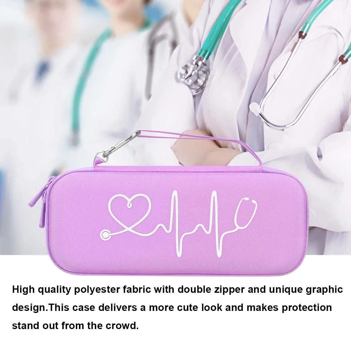 BOVKE Hard Stethoscope Case for 3M Littmann Classic III, Lightweight II S.E, Cardiology IV Diagnostic, MDF Acoustica Deluxe Stethoscopes - Extra Room for Taylor Percussion Hammer and Penlights, Purple