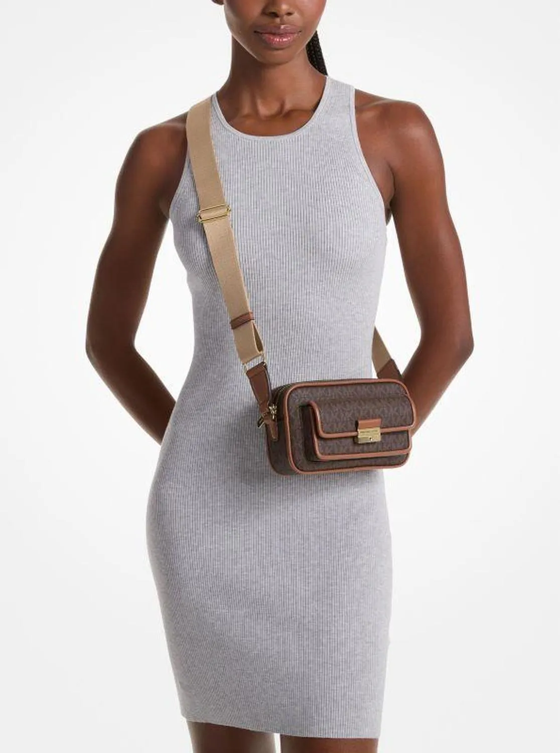 Bradshaw Extra-Small Metallic Signature Logo Camera Crossbody Bag