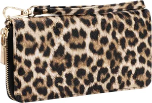 Brentano RFID Blocking Vegan Leather Slim Single-Zipper Leopard print Wallet with Removable Wrist Strap (NN LEOPARD)
