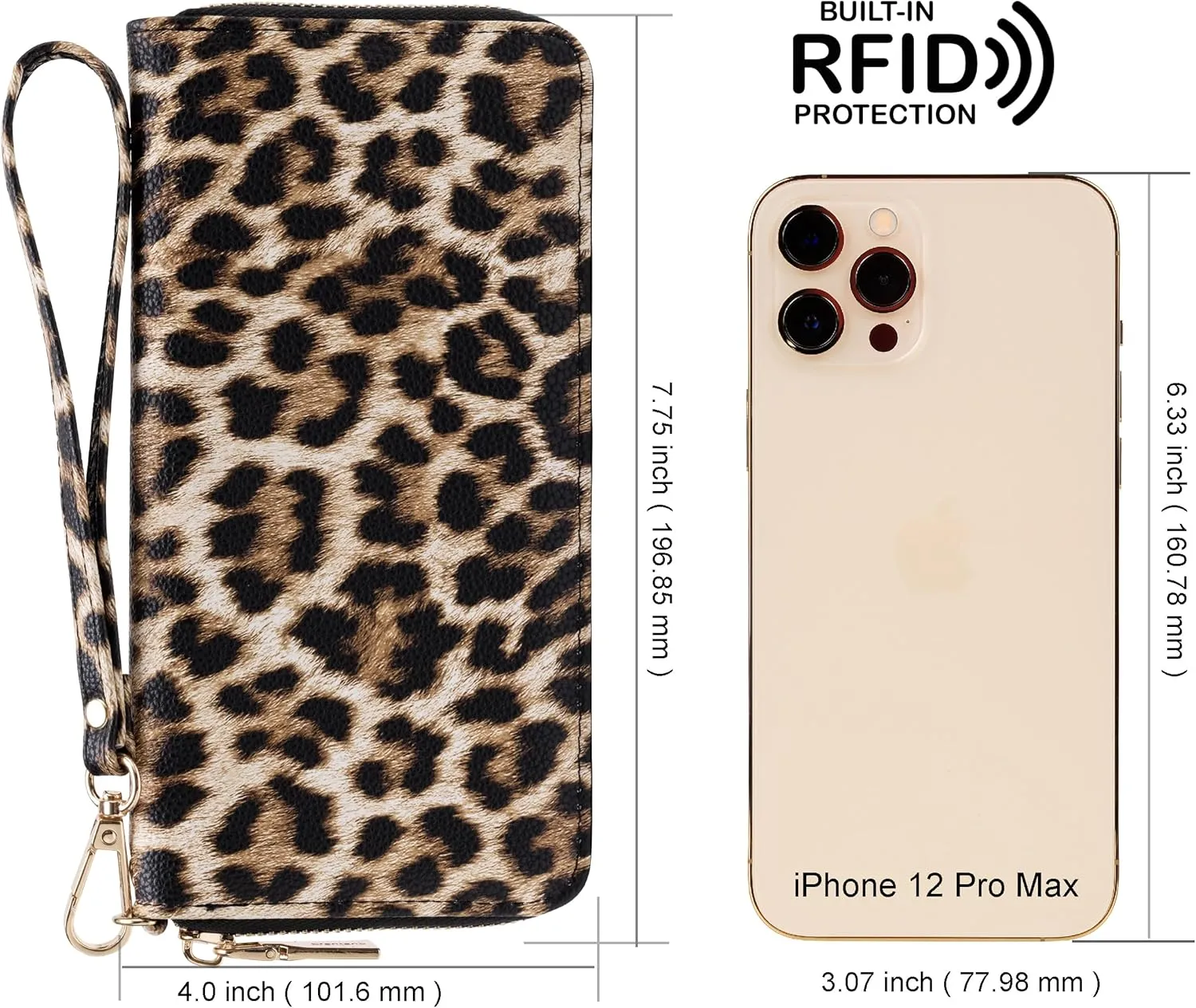 Brentano RFID Blocking Vegan Leather Slim Single-Zipper Leopard print Wallet with Removable Wrist Strap (NN LEOPARD)
