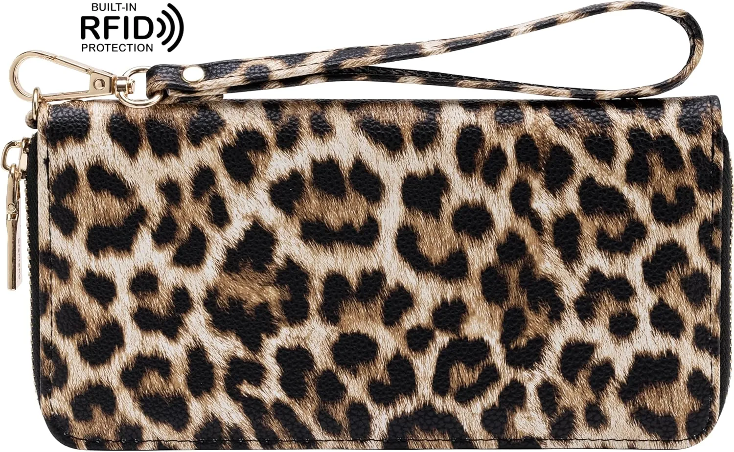 Brentano RFID Blocking Vegan Leather Slim Single-Zipper Leopard print Wallet with Removable Wrist Strap (NN LEOPARD)