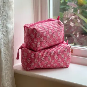 Bria Handblock Quilted Washbag - Pink