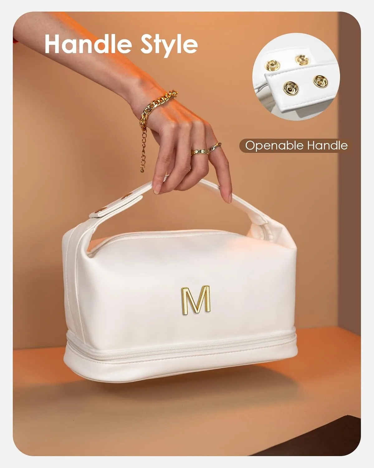 Bridal Party Gifts-Personalized Makeup Bags with Handle, Layer Cosmetic Bag, Travel Toiletry Bag with Makeup Brush Organizer, Graduation Gifts for Girls, Mothers Day Gifts for Wife