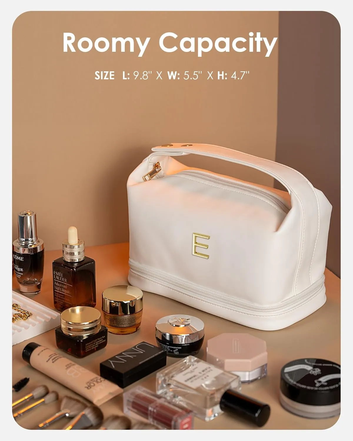 Bridal Party Gifts-Personalized Makeup Bags with Handle, Layer Cosmetic Bag, Travel Toiletry Bag with Makeup Brush Organizer, Graduation Gifts for Girls, Mothers Day Gifts for Wife