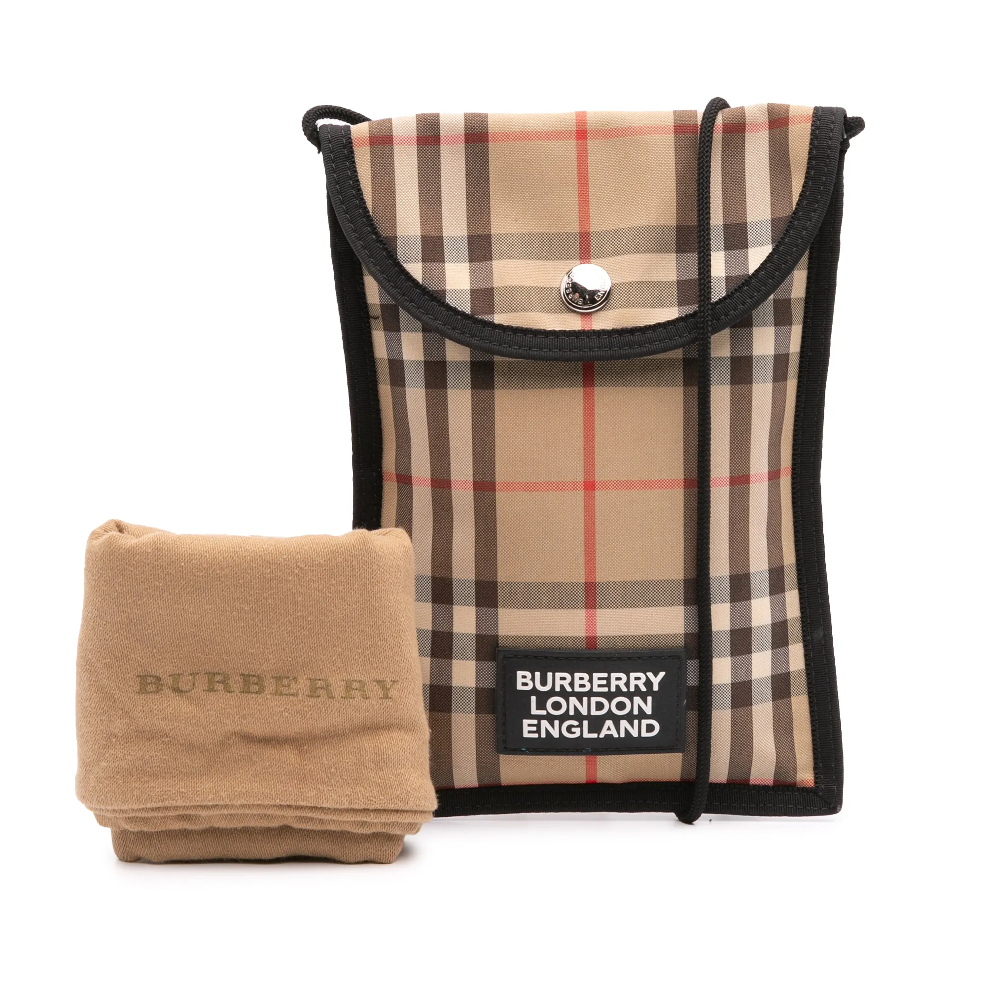 Brown Burberry House Check Canvas Phone Pouch Crossbody