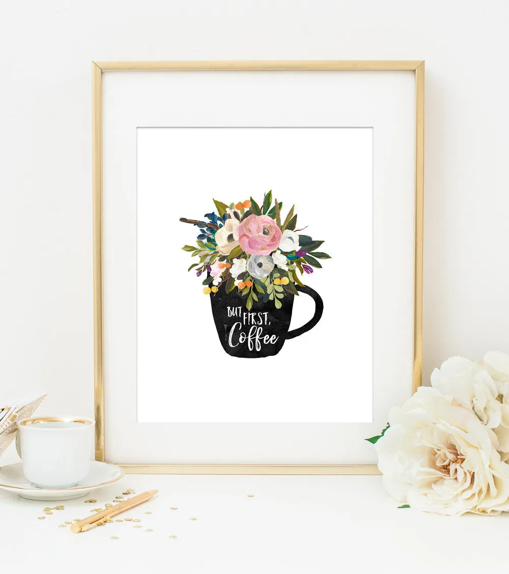 But First Coffee Floral Mug Art Print