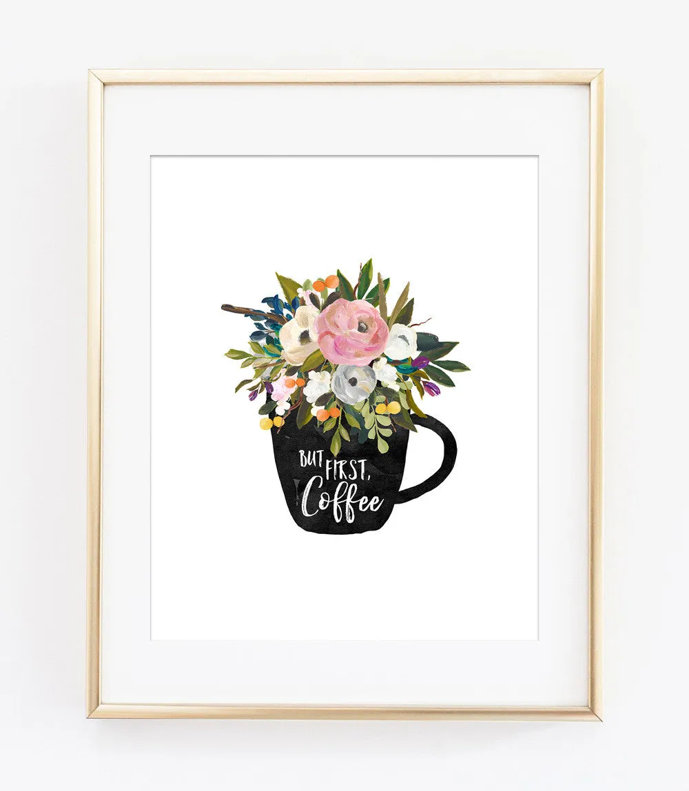 But First Coffee Floral Mug Art Print