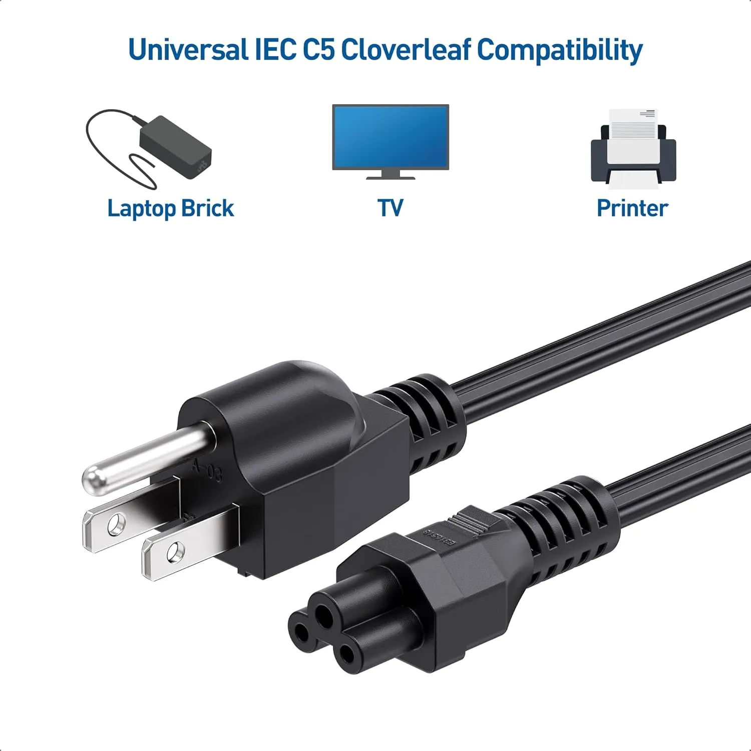 Cable Matters 2-Pack 3 Prong Power Cord - 15ft, 13A / 16AWG, Laptop Power Cord Replacement Compatible with Dell/HP/ASUS Computers, (NEMA 5-15P to IEC C5), Black