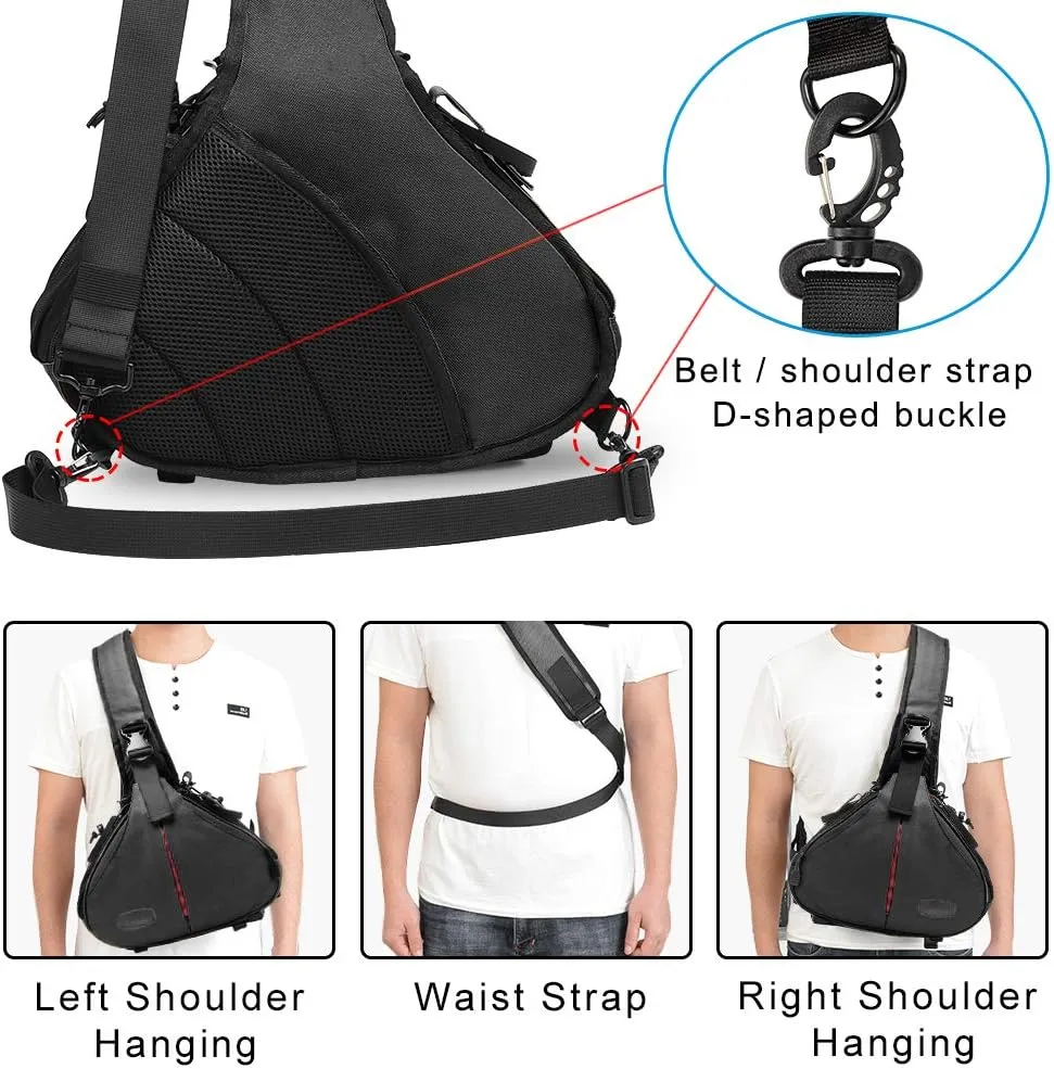 CADeN Camera Bag Sling Backpack Camera Case Waterproof with Rain Cover Tripod Holder, Compatible for DSLR/SLR Mirrorless Cameras (Canon Nikon Sony Pentax) and Accessories Black