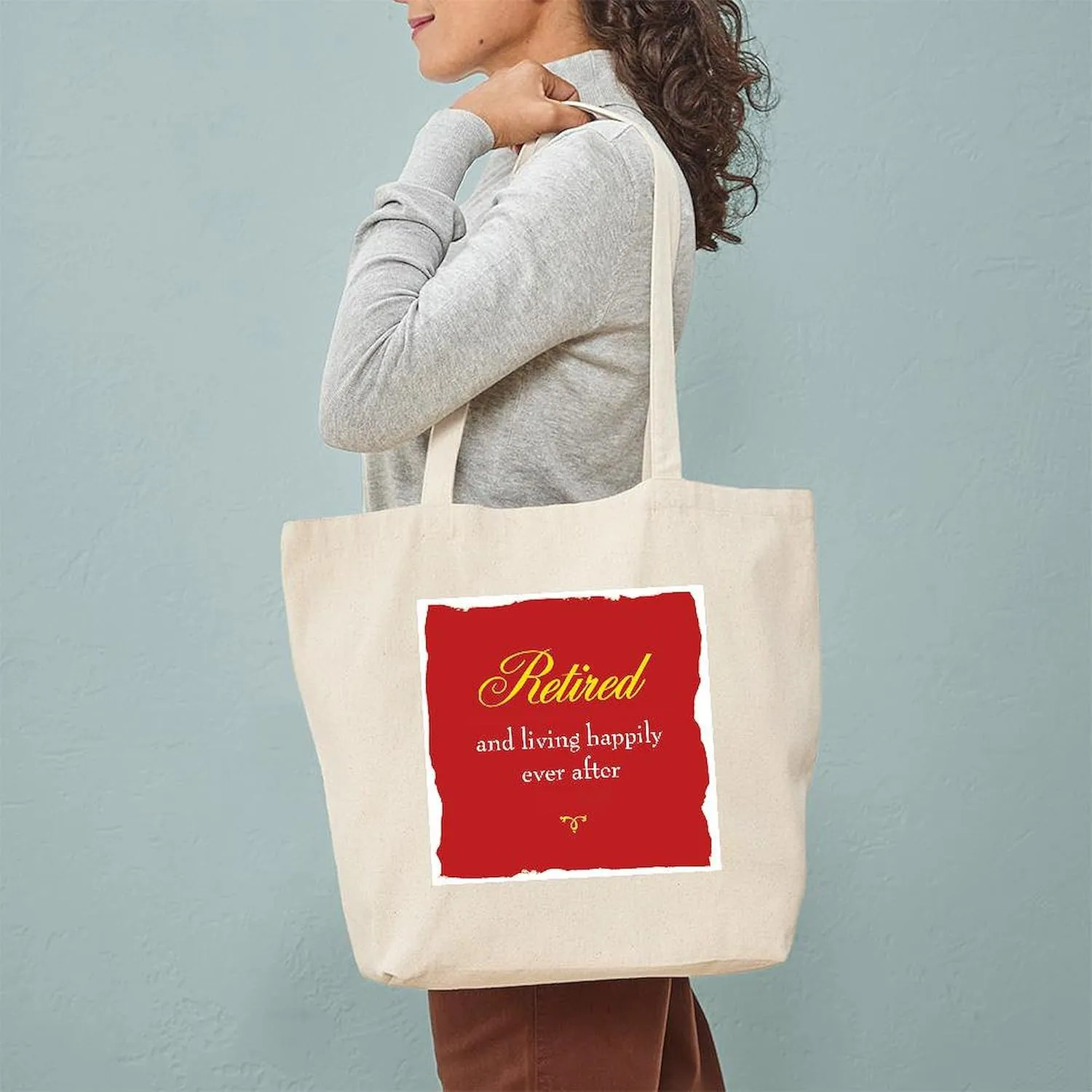 CafePress Happily Retired Tote Bag Reusable Natural Beige Canvas Shopping Bag