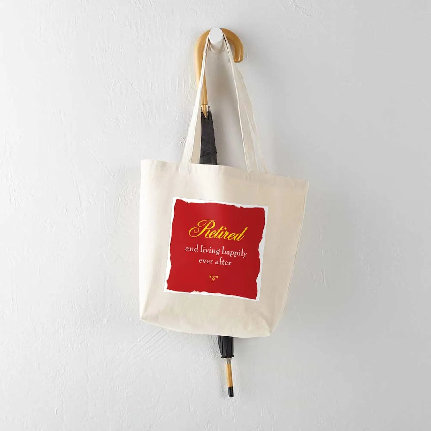 CafePress Happily Retired Tote Bag Reusable Natural Beige Canvas Shopping Bag