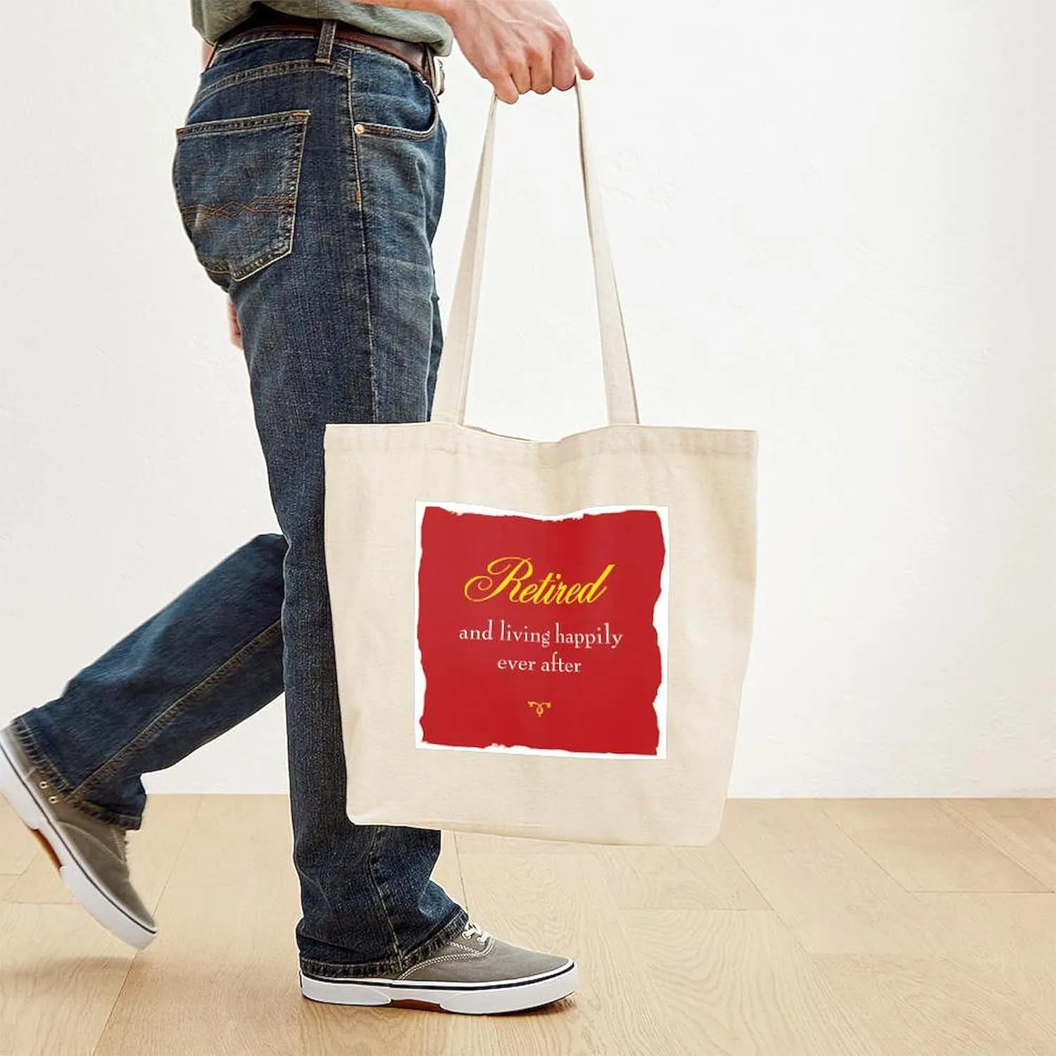 CafePress Happily Retired Tote Bag Reusable Natural Beige Canvas Shopping Bag