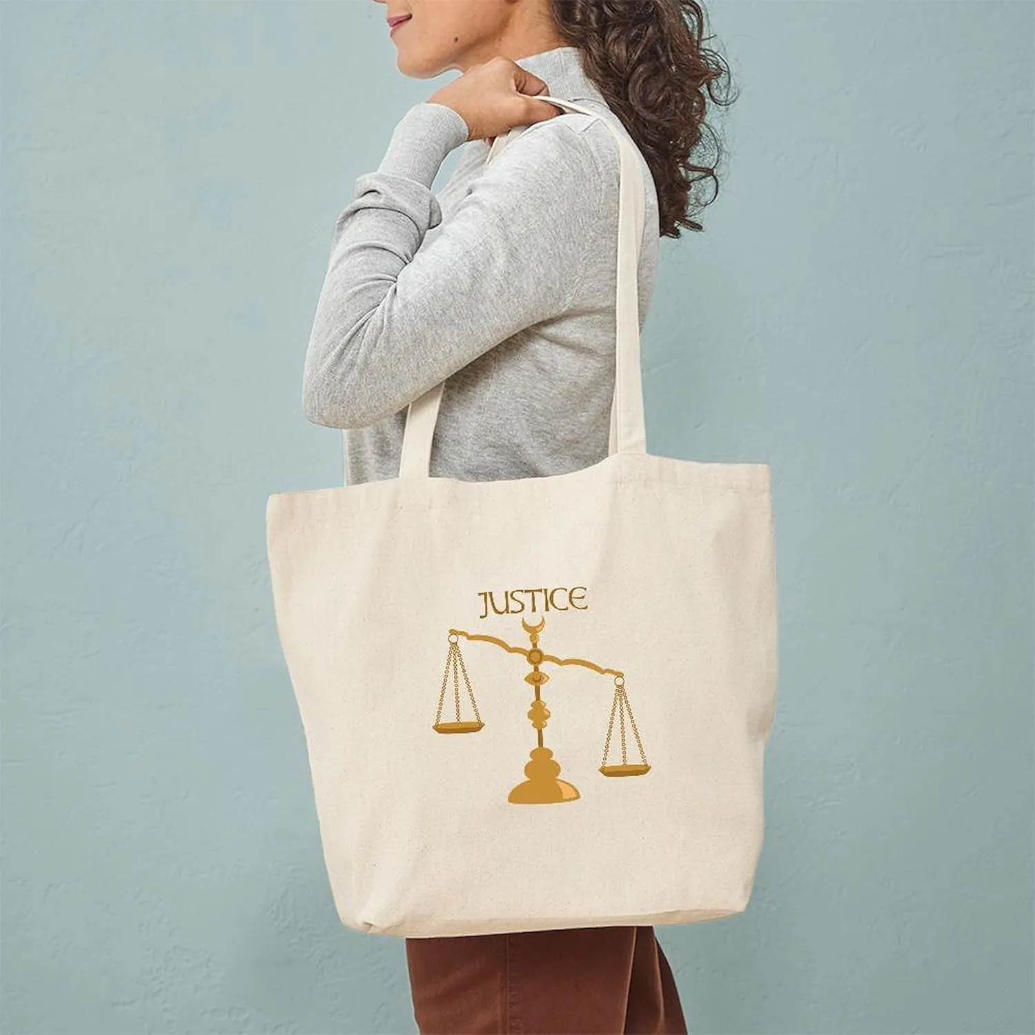 CafePress Justice Tote Bag Reusable Natural Beige Canvas Shopping Bag