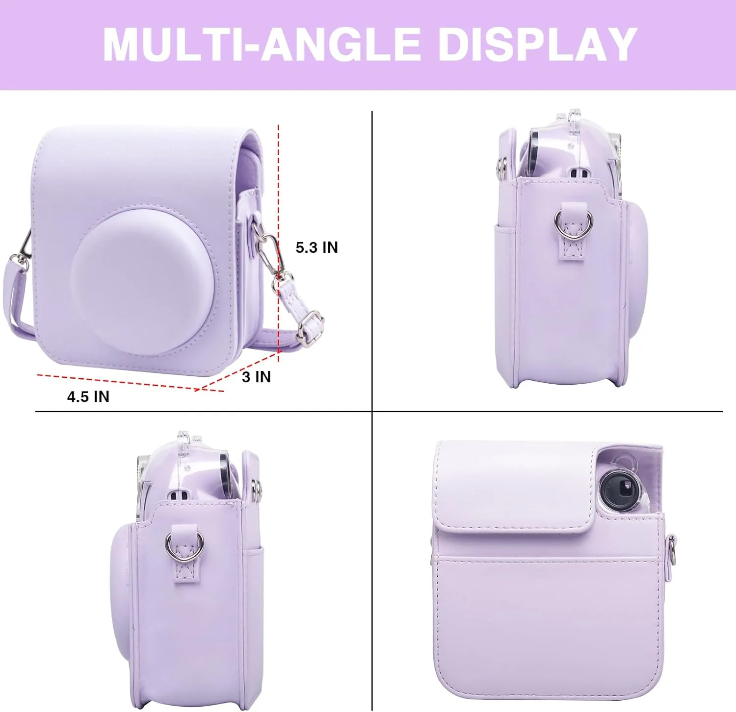 CAIYOULE Camera Bag for Fujifilm Instax Mini 12 Instant Film Camera and Clear Case Double Protection Camera and 10 Pcs Mini Photo Border Sticker(No Camera)-Purple