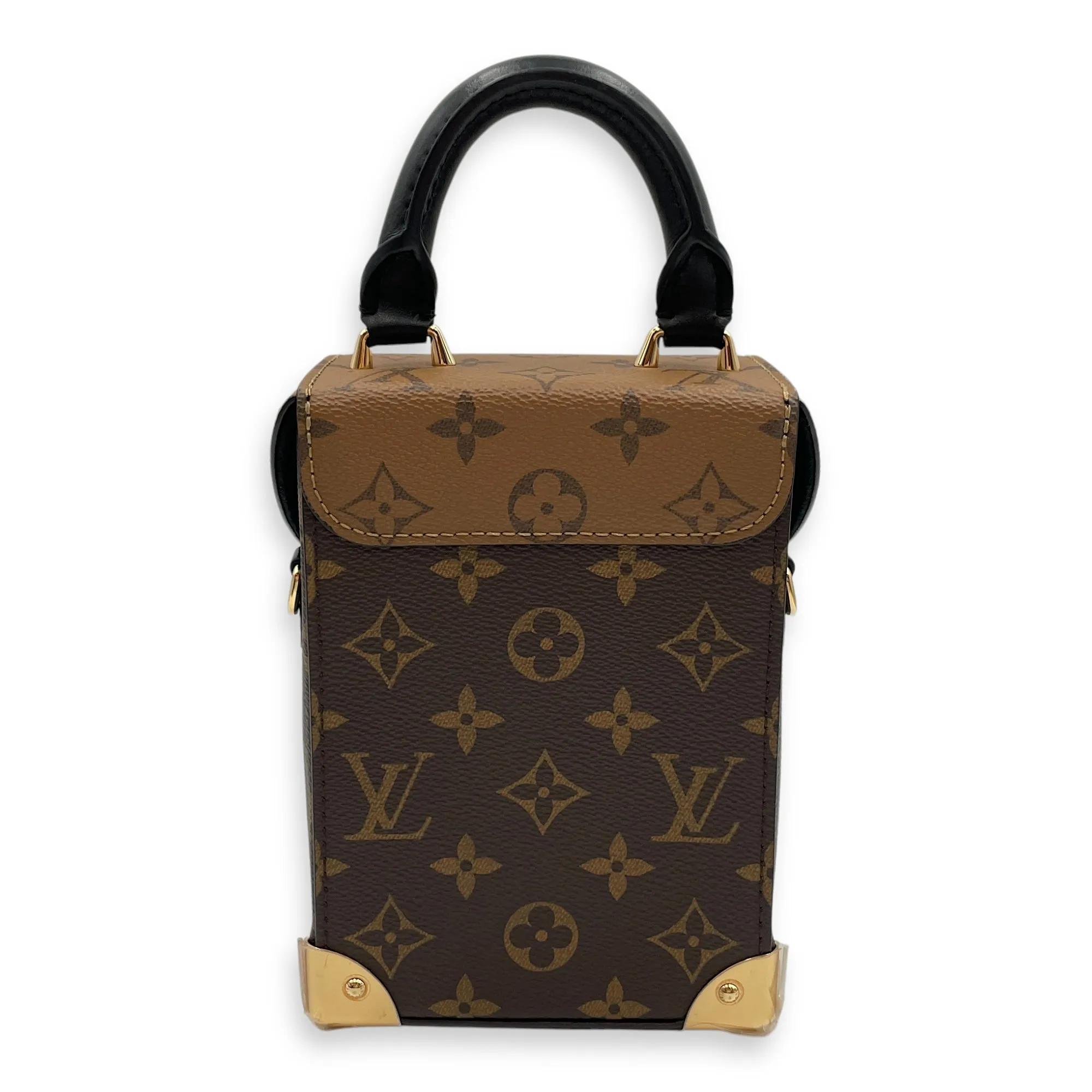 Camera Box Reverse Monogram Brown Crossbody Bag in Coated Canvas, Gold hardware