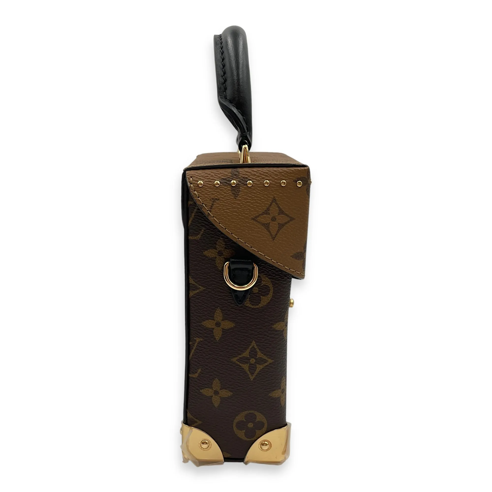 Camera Box Reverse Monogram Brown Crossbody Bag in Coated Canvas, Gold hardware
