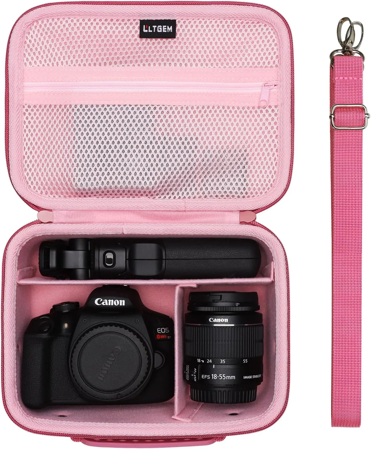 Camera Case Compatible with Canon EOS Rebel T7 / R100 / R50 / R5 / R6 Mark II / R7 / R8 / 90D / 5D Mark IV, Sony, DSLR Camera, Lens, Tripod, with 4 Pieces of Dividers and Shoulder Strap, Magenta Pink